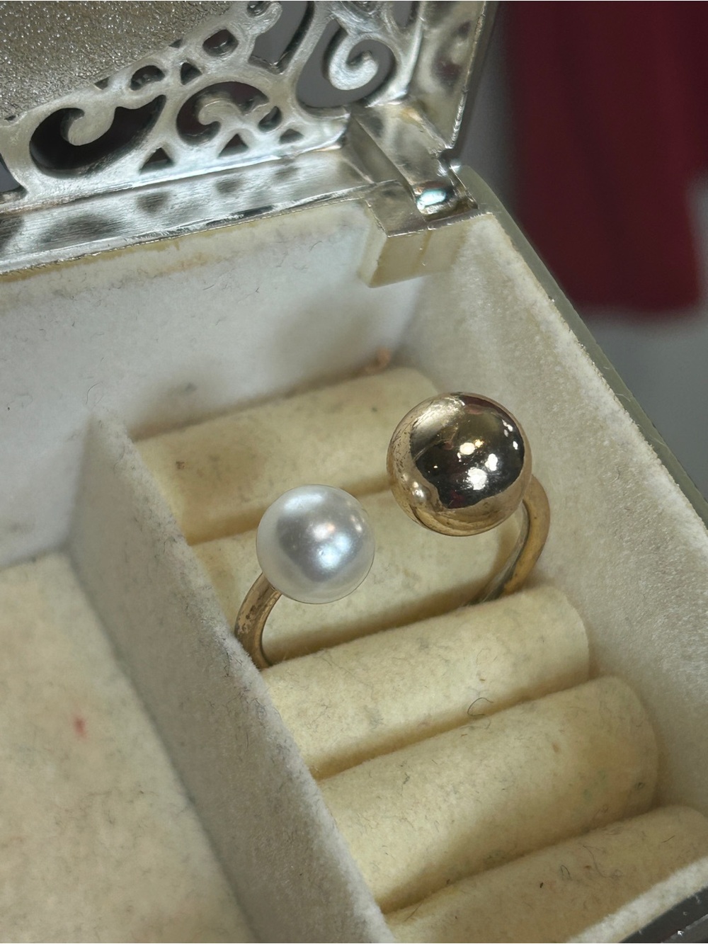 Gold Open Band Ring with White Pearl Accent